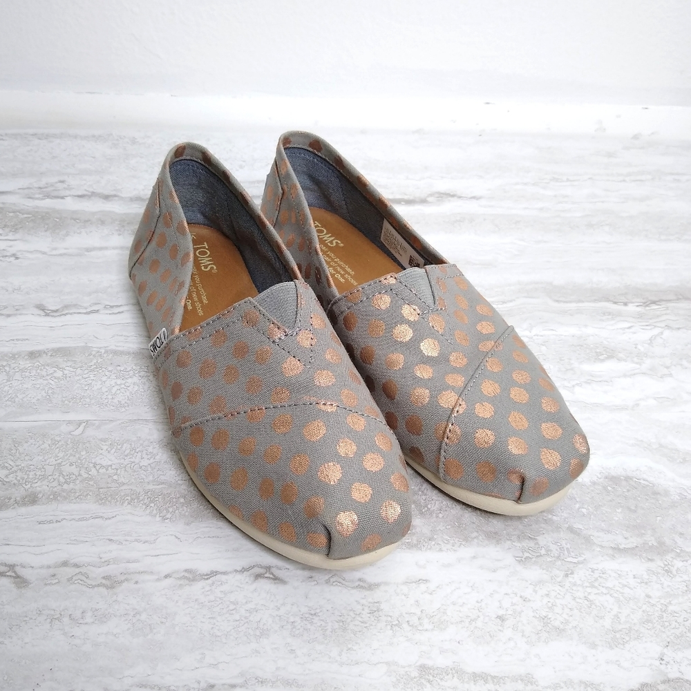 Toms Tan and Rose Gold Polka Dot Canvas Shoes
